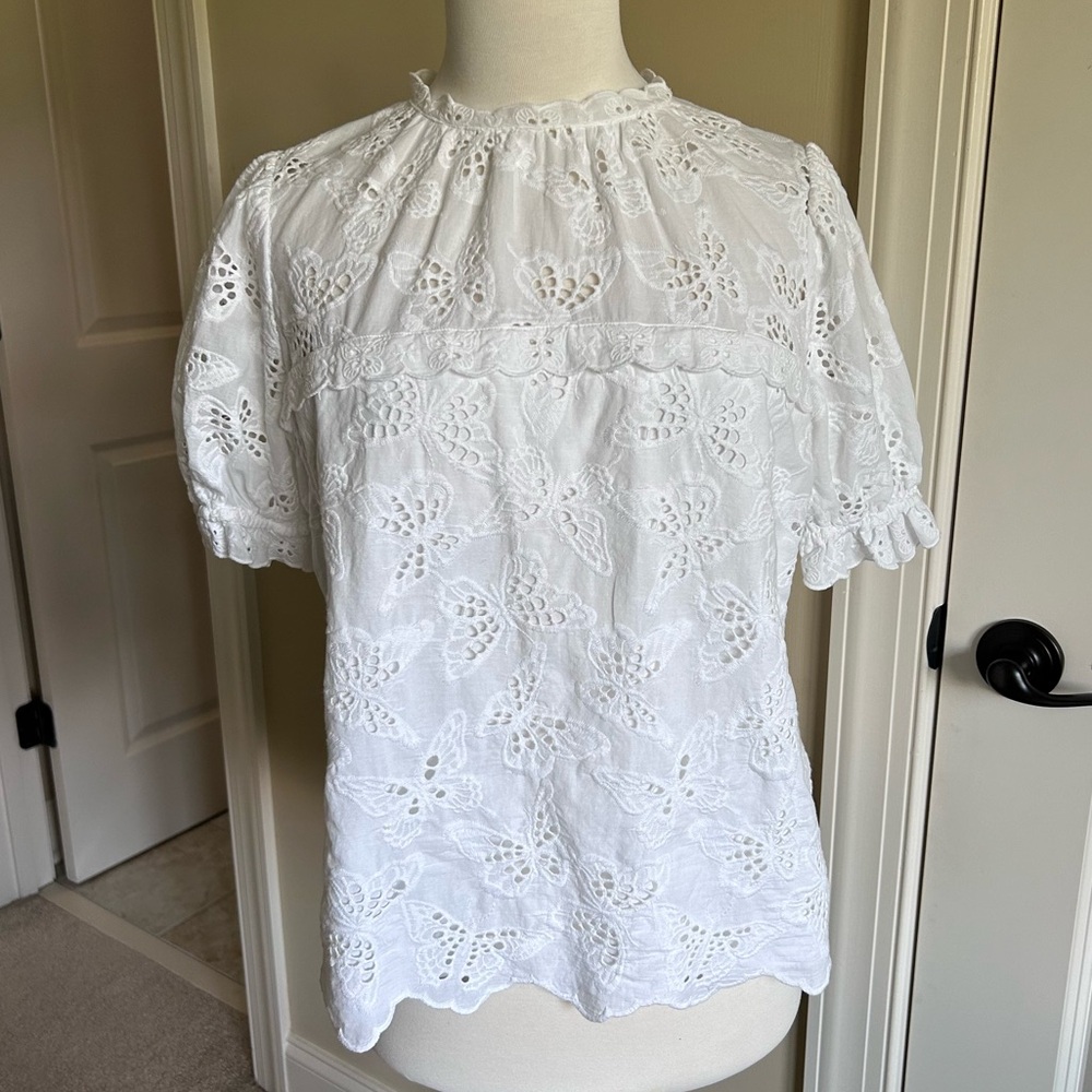 Kate Spade New York White Scalloped Butterfly Eyelet Top